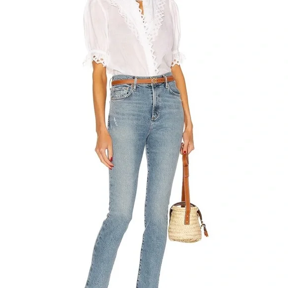 FRAME Elegant Embroidered White Lace Trim Blouse - Picture 3 of 9